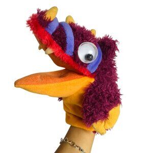Manhattan Toy Hand Puppet Monster Sherbert Fuzzy Purple Orange Googly Eyes